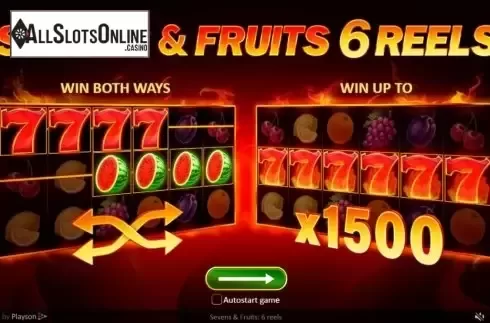 Start Screen. Sevens and Fruits: 6 Reels from Playson