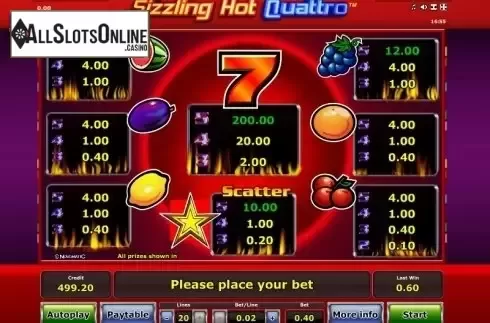 Paytable 1. Sizzling Hot Quattro from Greentube