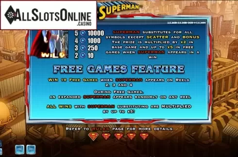 Paytable 1. Superman (NextGen) from NextGen