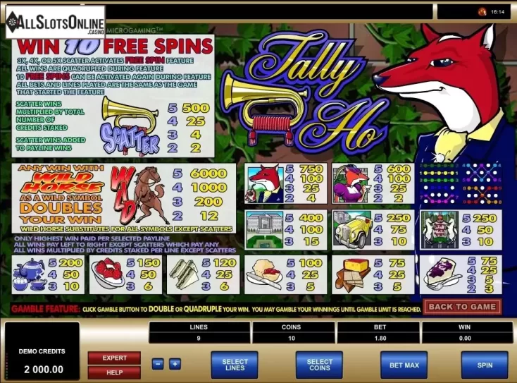 Screen2. Tally Ho from Microgaming