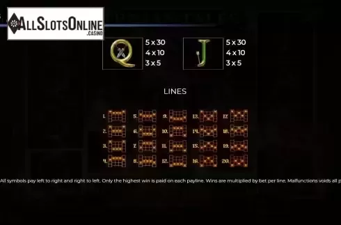Paylines screen