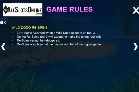 Paytable 5. Wild Dodo from Side City
