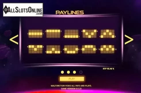 Paylines screen