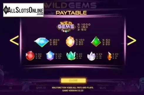 Paytable screen