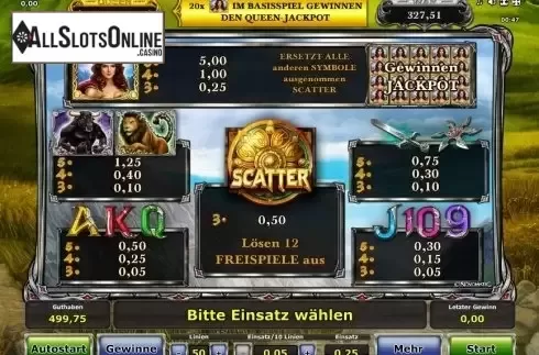 Paytable 1. Zenia Queen of War from Greentube