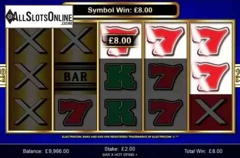 Win screen 3. Bar-X Hot Spins+ from Inspired Gaming