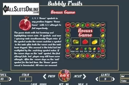 Paytable 3. Bubbly Fruits from BetConstruct