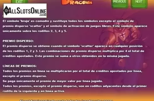 Paytable 3. Draconia from R. Franco