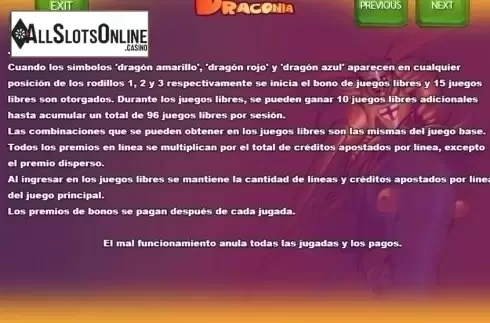 Paytable 4. Draconia from R. Franco