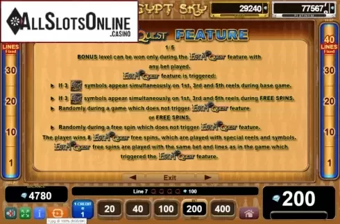 Features 2. Egypt Sky Egypt Quest from EGT