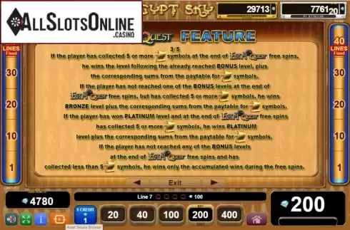 Features 4. Egypt Sky Egypt Quest from EGT
