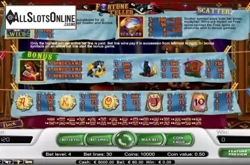 Paytable . Fortune Teller (NetEnt) from NetEnt