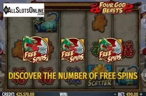 Free spins screen. Four God Beasts from Octavian Gaming