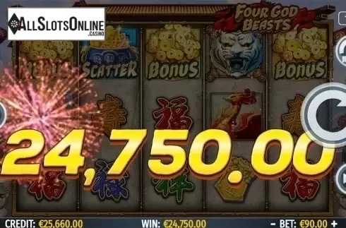 Big win screen. Four God Beasts from Octavian Gaming