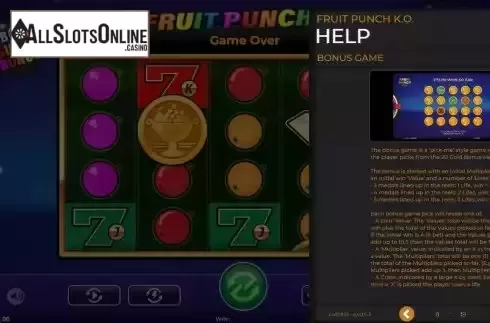 Bonus Game screen