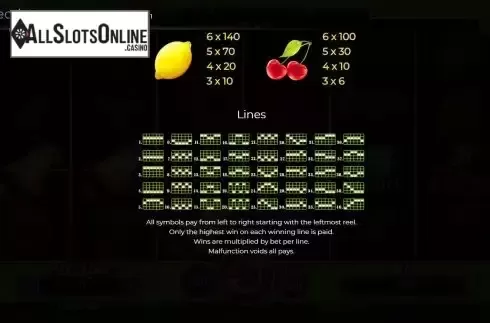 Paylines screen