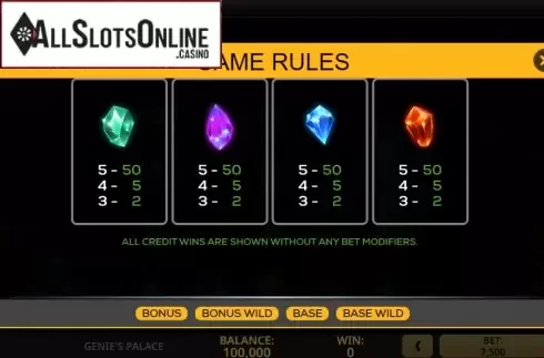 Paytable screen 2. Genie's Palace from High 5 Games