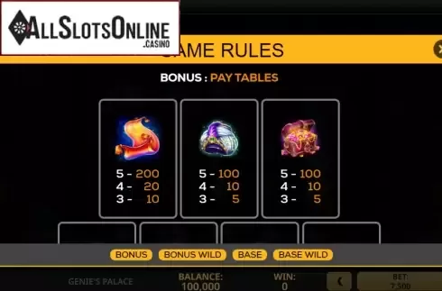 Paytable screen 4. Genie's Palace from High 5 Games