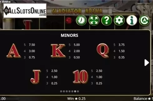 Paytable screen 2. Gladiator Arena from Booming Games