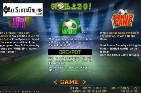 Paytable 2. Golazo HD from World Match