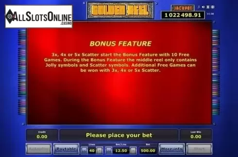 Paytable 2. Golden Reel from Greentube
