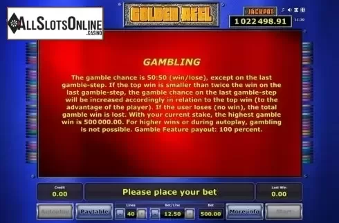 Paytable 5. Golden Reel from Greentube