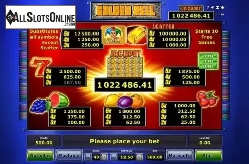 Paytable 1. Golden Reel from Greentube