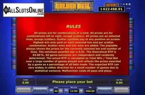 Paytable 4. Golden Reel from Greentube