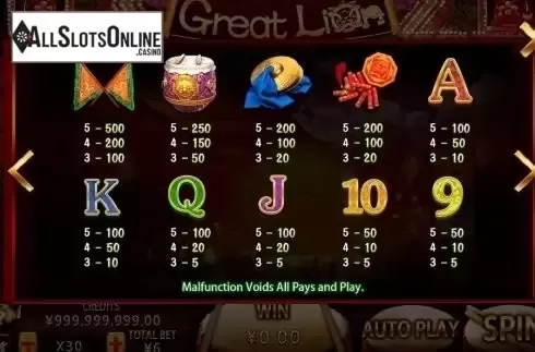 Paytable. Great Lion (CQ9Gaming) from CQ9Gaming