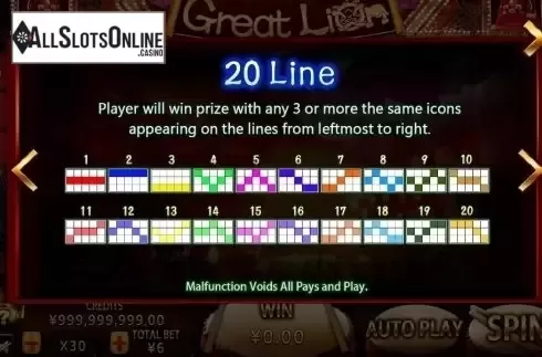 Lines. Great Lion (CQ9Gaming) from CQ9Gaming