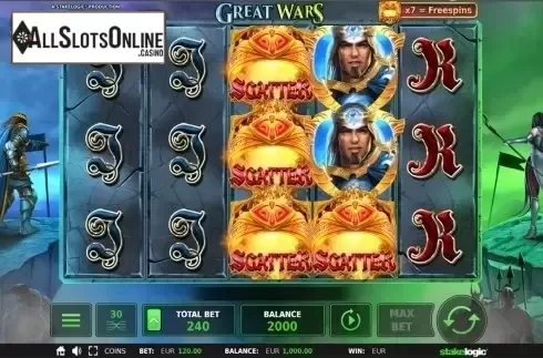 Reels screen. Great Wars from StakeLogic