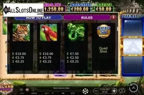 Paytable 2. Island Princess Quad Shot from Ainsworth