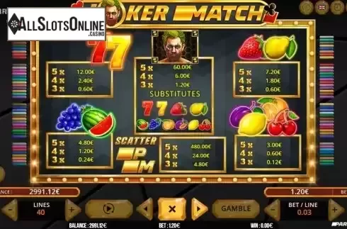 Pay Table screen
