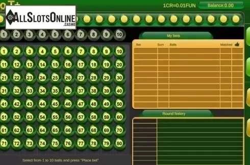 Game Screen. Keno T+ from InBet Games