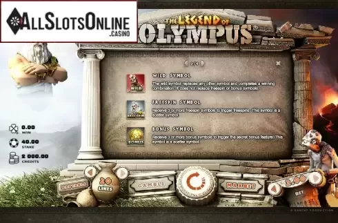 Paytable 2. Legend of Olympus from Rabcat