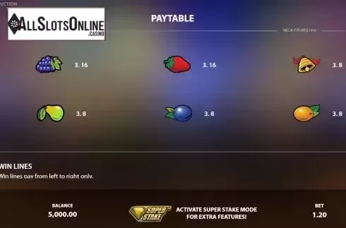 PayTable screen