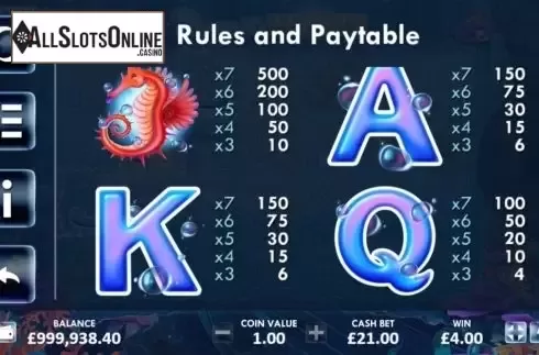 Paytable screen 2. Mermaid’s Wealth from ReelNRG