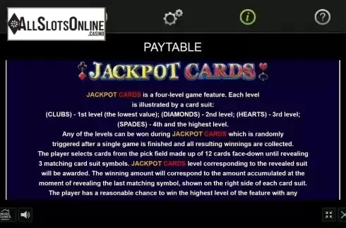Jackpot cards screen