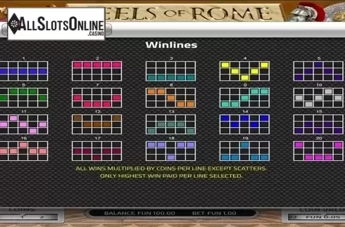 Paytable 3. Reels of Rome from Concept Gaming