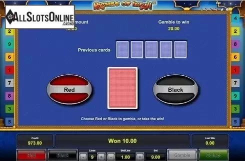 Gamble screen. Riches of India from Novomatic