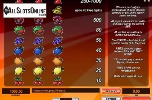 Paytable . Royal Double from Tom Horn Gaming