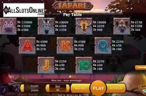 Paytable . Safari (X Play) from X Play