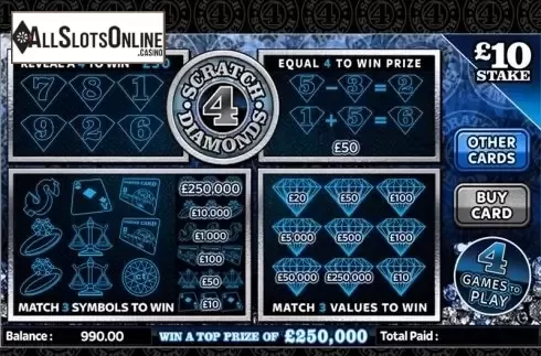 Game Screen. Scratch 4 Diamonds from CORE Gaming