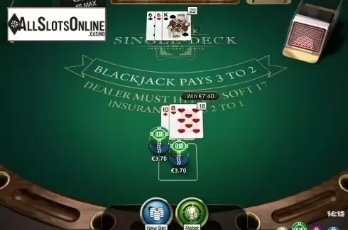 Game Screen. Single Deck Blackjack Professional Series Low Limit from NetEnt