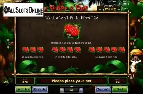 Paytable 1. Snake Rattle & Roll from Greentube
