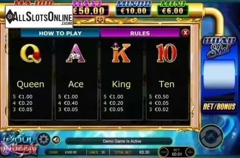 Paytable 3. Soul Queen Quad Shot from Ainsworth