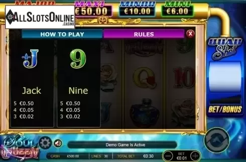 Paytable 4. Soul Queen Quad Shot from Ainsworth
