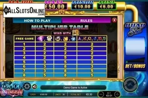 Paytable 5. Soul Queen Quad Shot from Ainsworth