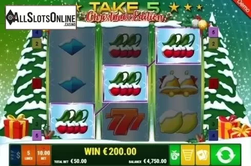 Win Screen. Take 5 Christmas Edition from Gamomat