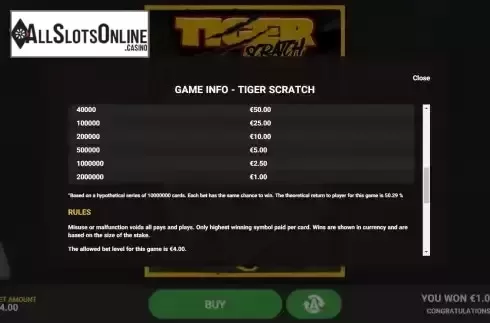 Paytable screen 2